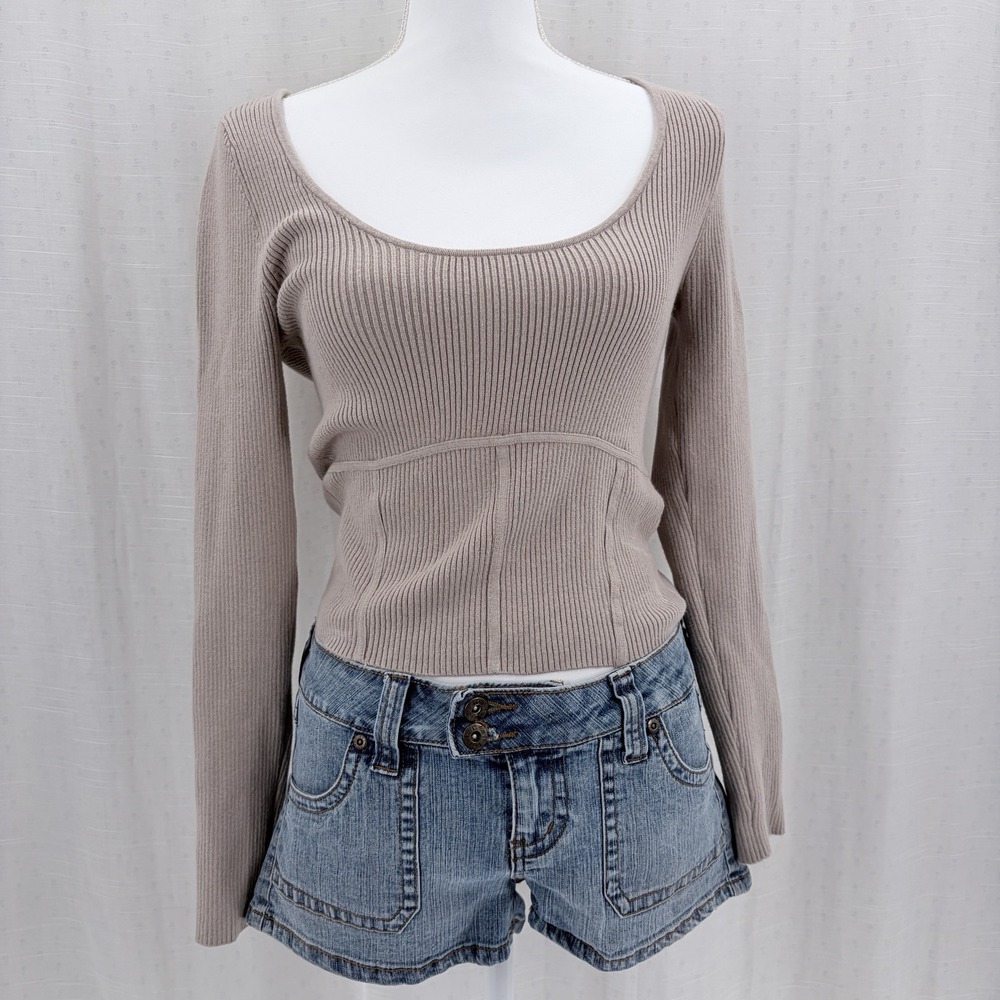 Abecrombie&Fitch Women's sizeM Beige Long Sleeve U neck pullover y2k